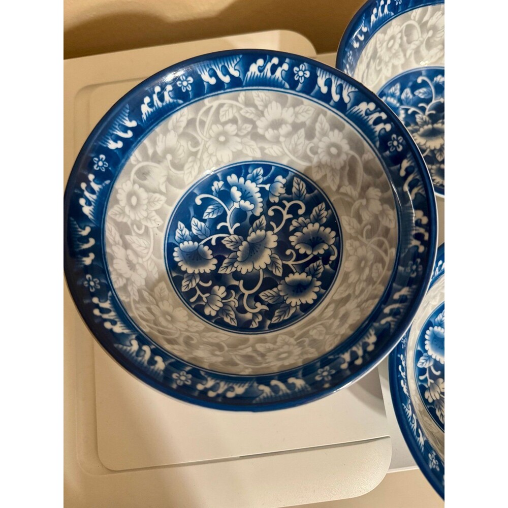 Set Of 3 Vintage Chinese Meinai Porcelain Peony Rice Soup Bowl 6"